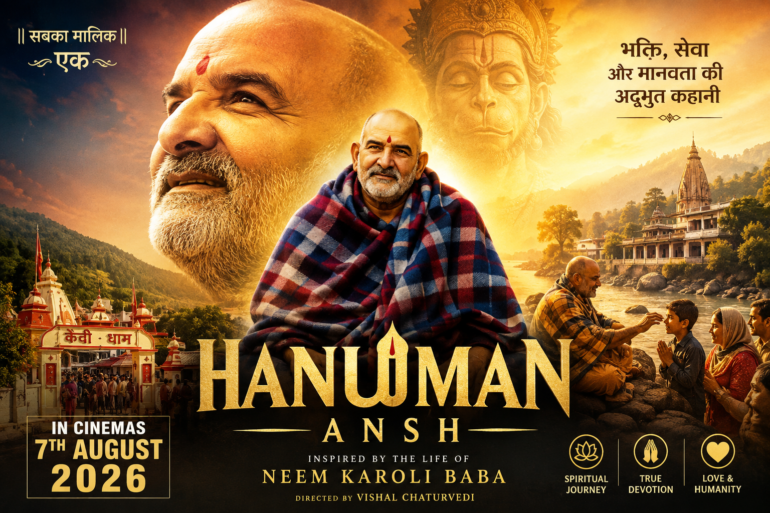 Hanuman Ansh Movie 2026 featuring Neem Karoli Baba and Kainchi Dham
